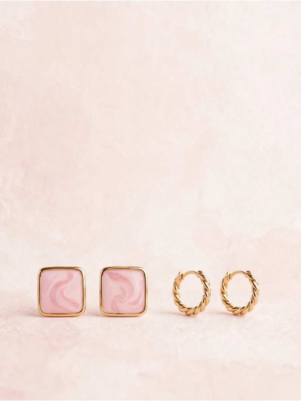 Fashion Jewelry Gold and Pink Earring Duo